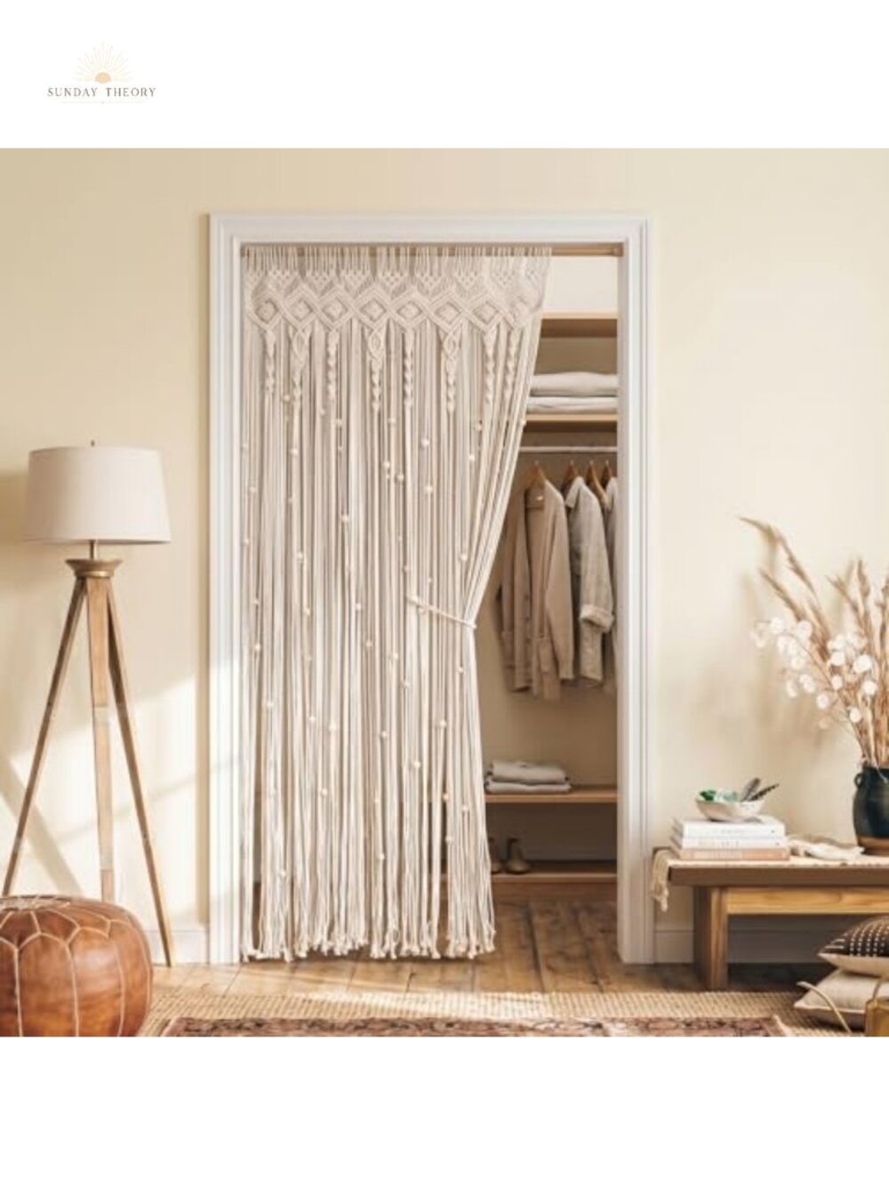 Boho Macrame Beaded Curtain Doorway Room Divider Hanging Panel 80L Cotton